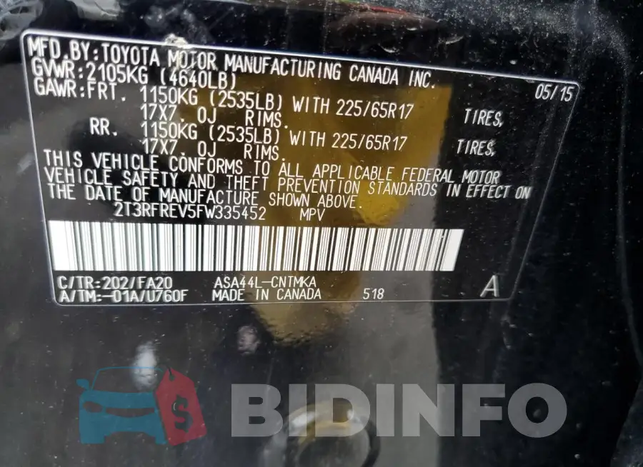 2T3RFREV5FW335452 Photo# 12