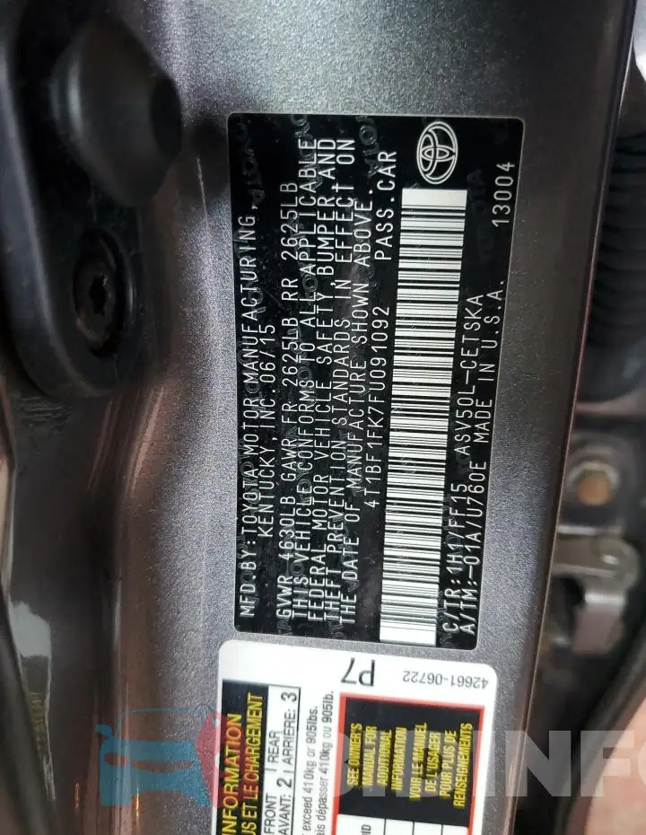 4T1BF1FK7FU091092 Photo# 12