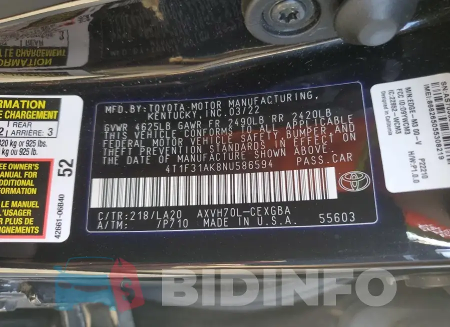 4T1F31AK8NU586594 Photo# 12