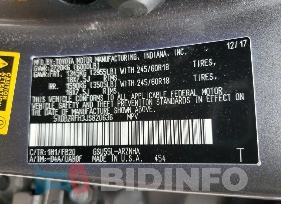 5TDBZRFH3JS820636 Photo# 13