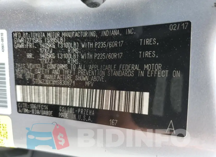 5TDKZ3DCXHS830871 Photo# 14