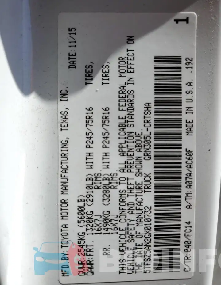5TFSZ5AN2GX010732 Photo# 12