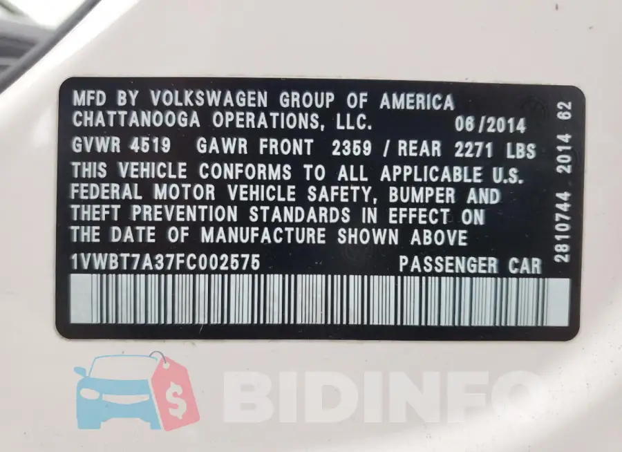 1VWBT7A37FC002575 Photo# 12