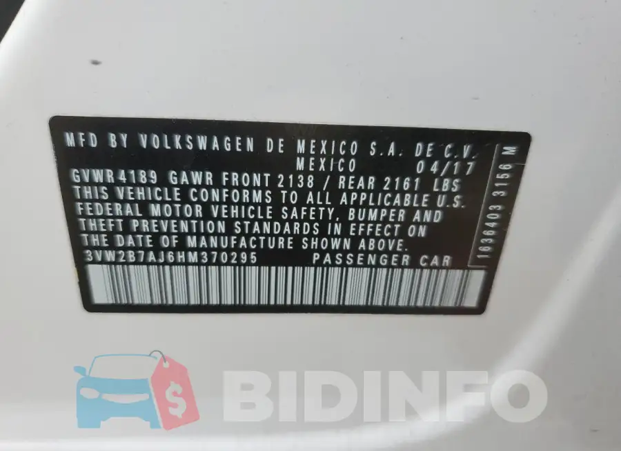 3VW2B7AJ6HM370295 Photo# 12