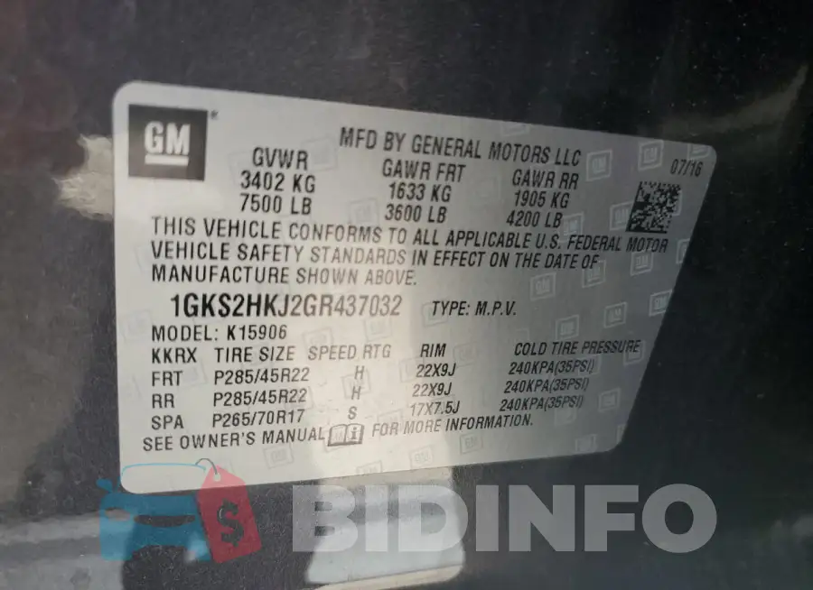 1GKS2HKJ2GR437032 Photo# 13