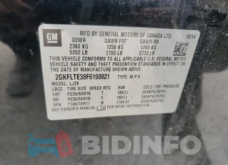 2GKFLTE38F6190821 Photo# 13