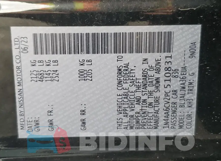 1N4AA6CV2PC510831 Photo# 13