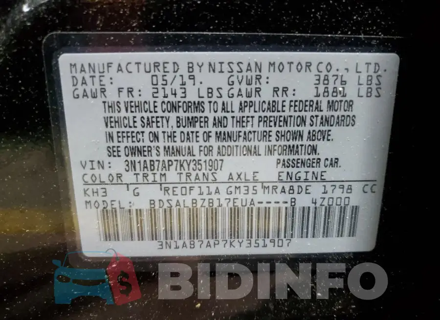3N1AB7AP7KY351907 Photo# 12