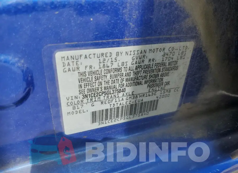 3N1CE2CP5GL375840 Photo# 13