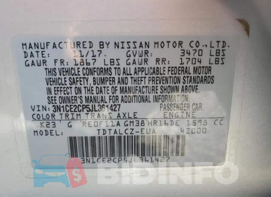 3N1CE2CP5JL361427 Photo# 12