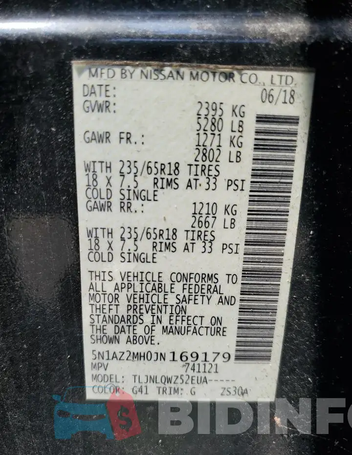 5N1AZ2MH0JN169179 Photo# 14