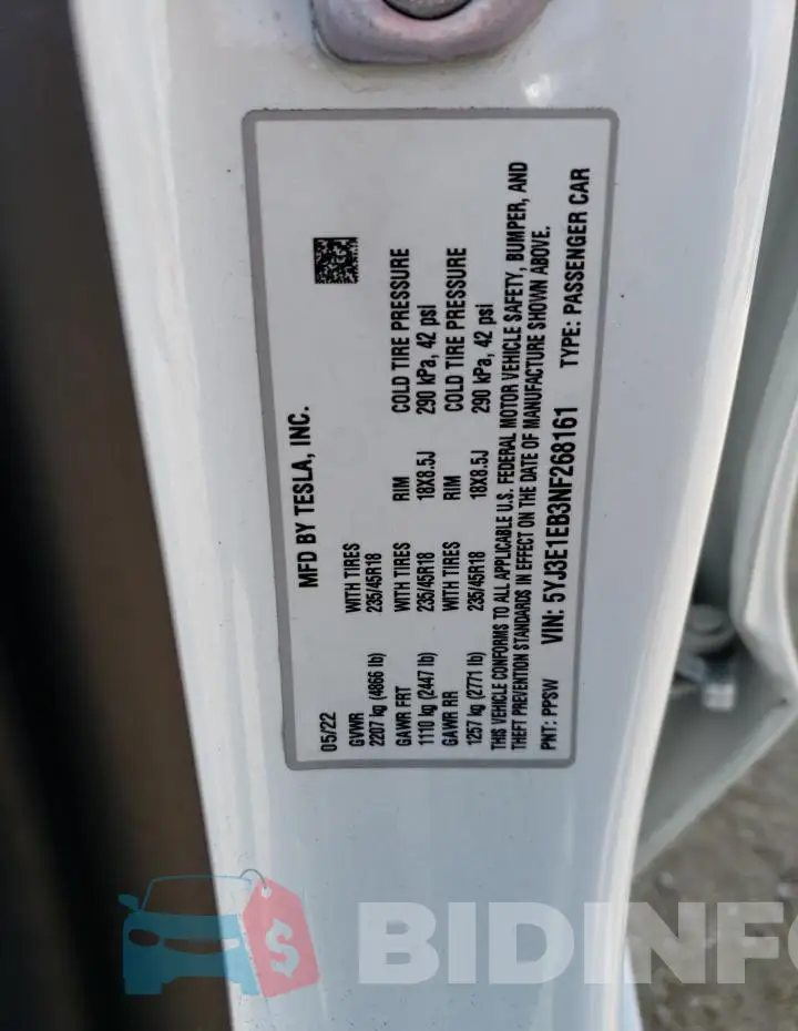 5YJ3E1EB3NF268161 Photo# 13