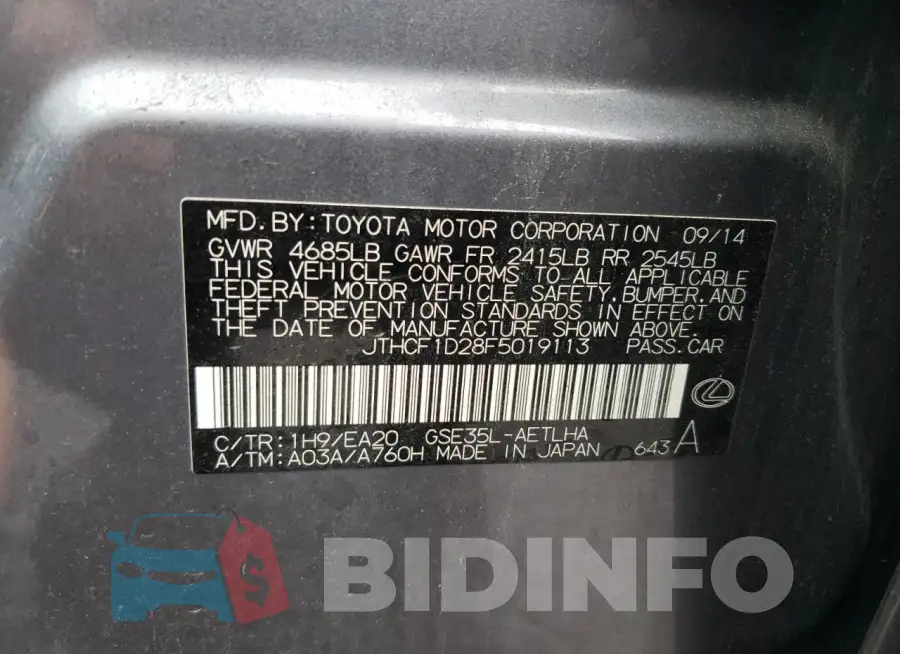 JTHCF1D28F5019113 Photo# 13