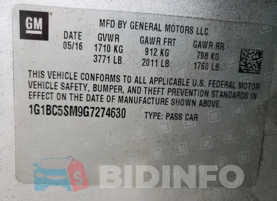 1G1BC5SM9G7274630 Photo# 12