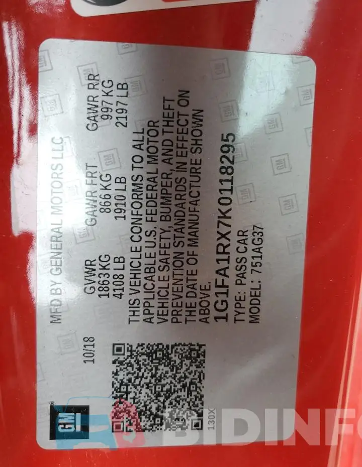 1G1FA1RX7K0118295 Photo# 13