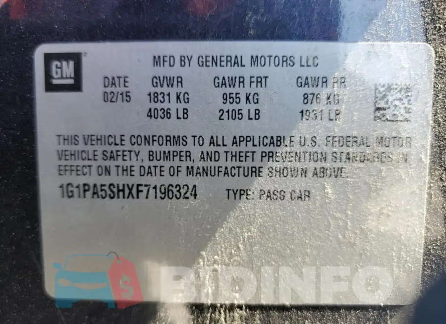 1G1PA5SHXF7196324 Photo# 13
