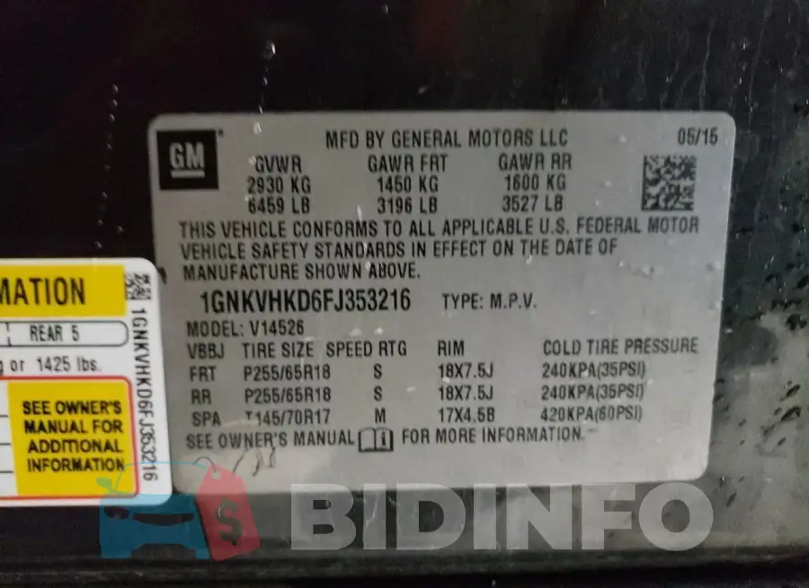 1GNKVHKD6FJ353216 Photo# 13