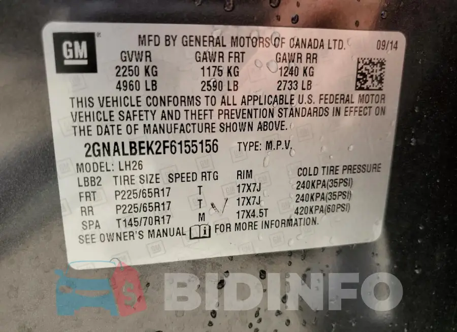 2GNALBEK2F6155156 Photo# 13