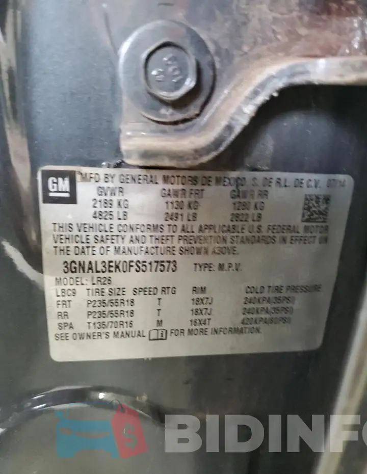 3GNAL3EK0FS517573 Photo# 13