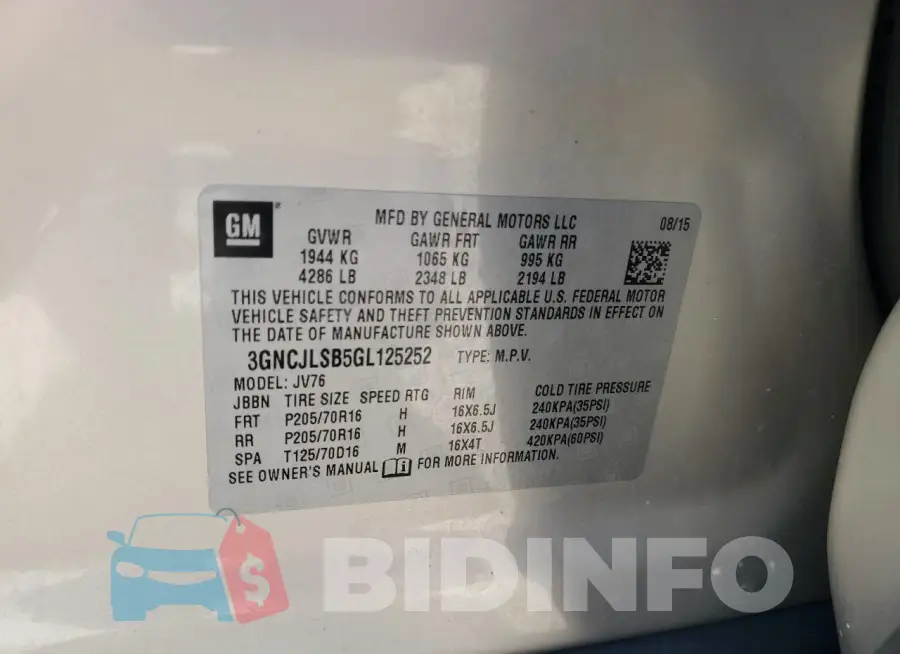 3GNCJLSB5GL125252 Photo# 14