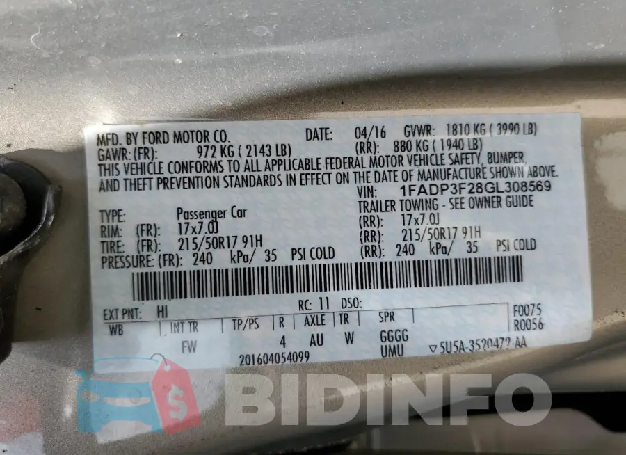 1FADP3F28GL308569 Photo# 13
