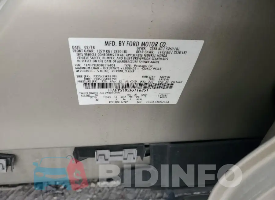 1FAHP2E83JG116851 Photo# 12