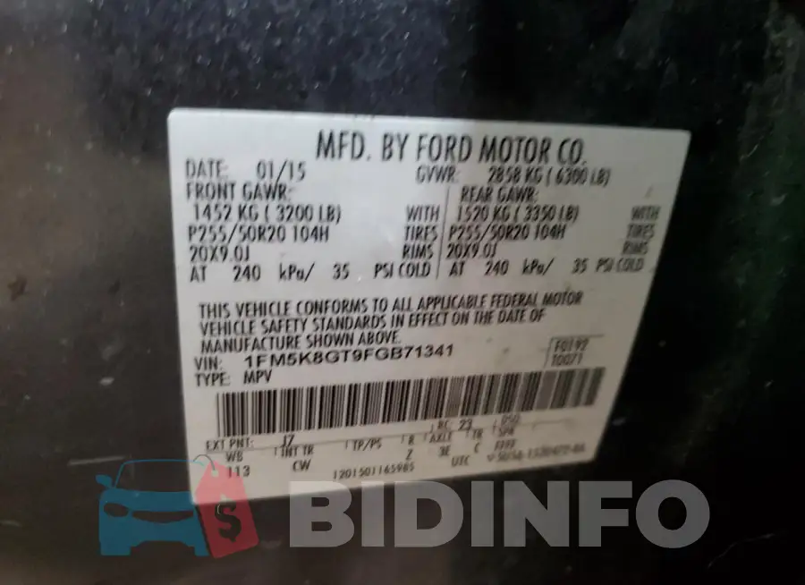1FM5K8GT9FGB71341 Photo# 13