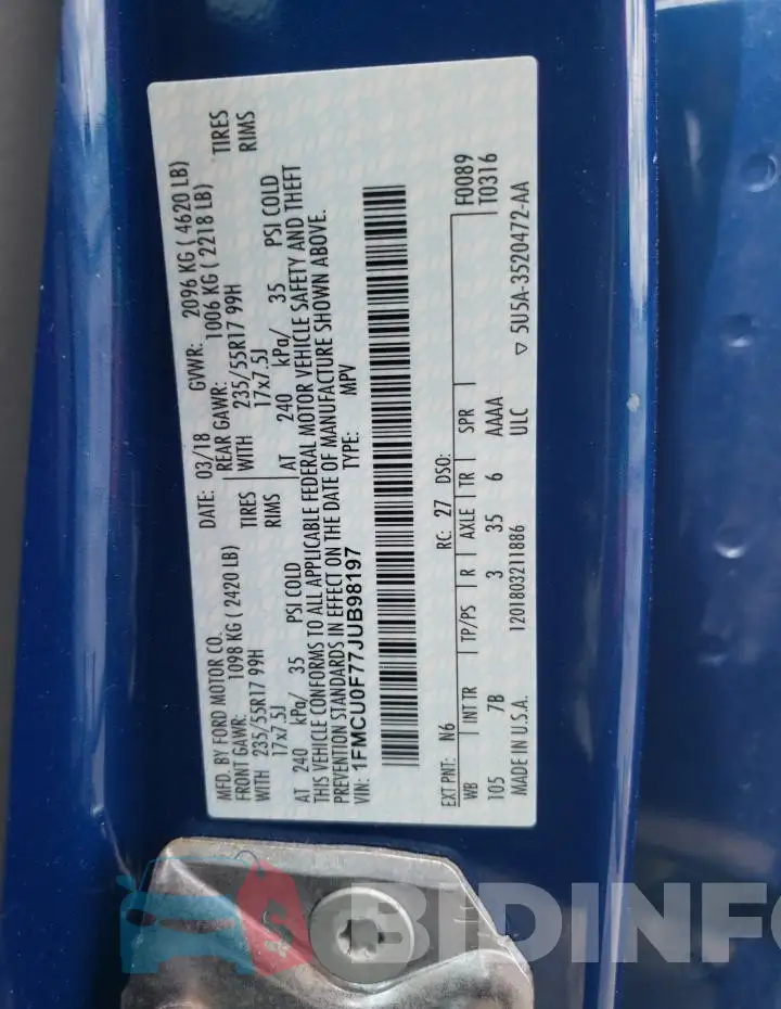 1FMCU0F77JUB98197 Photo# 13