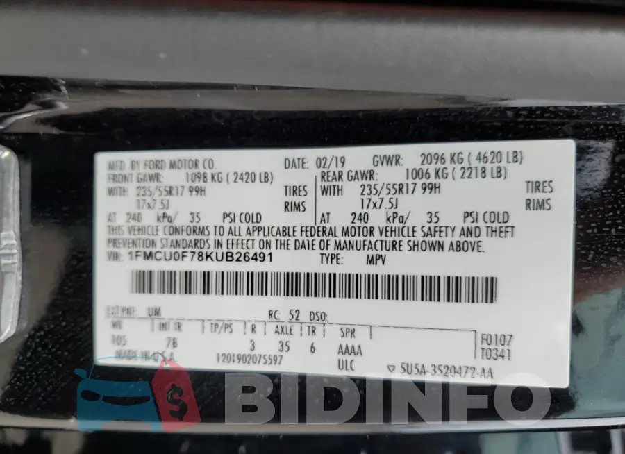1FMCU0F78KUB26491 Photo# 13
