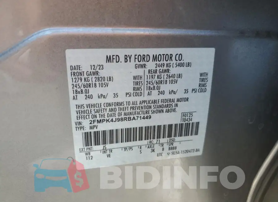 2FMPK4J98RBA71449 Photo# 12