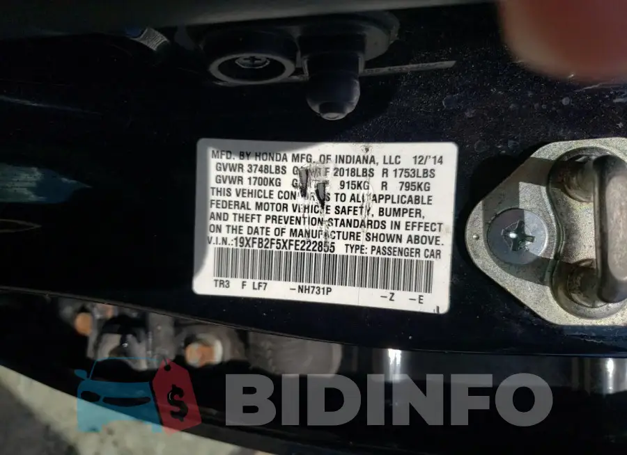19XFB2F5XFE222855 Photo# 12