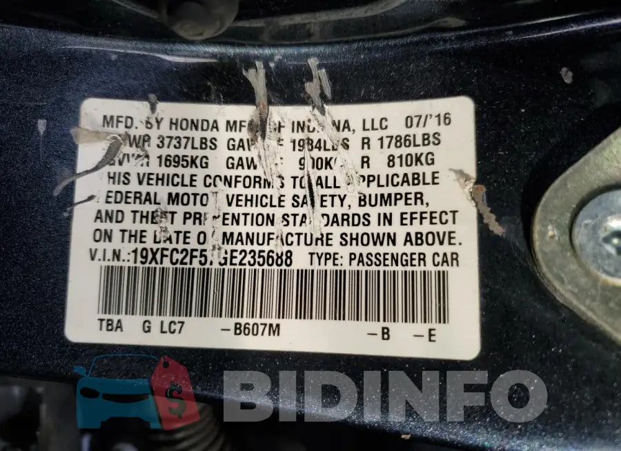 19XFC2F57GE235688 Photo# 12