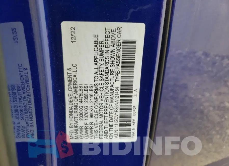 1HGCV1F35NA121454 Photo# 12