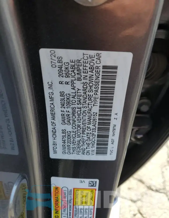 1HGCV2F33LA026152 Photo# 12