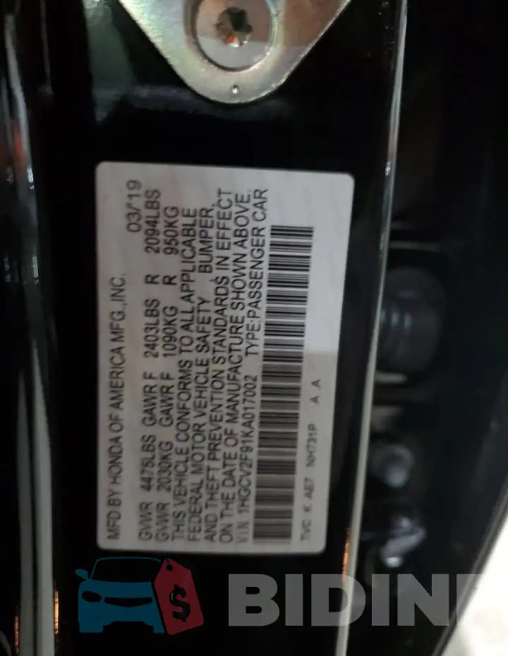 1HGCV2F91KA017002 Photo# 12