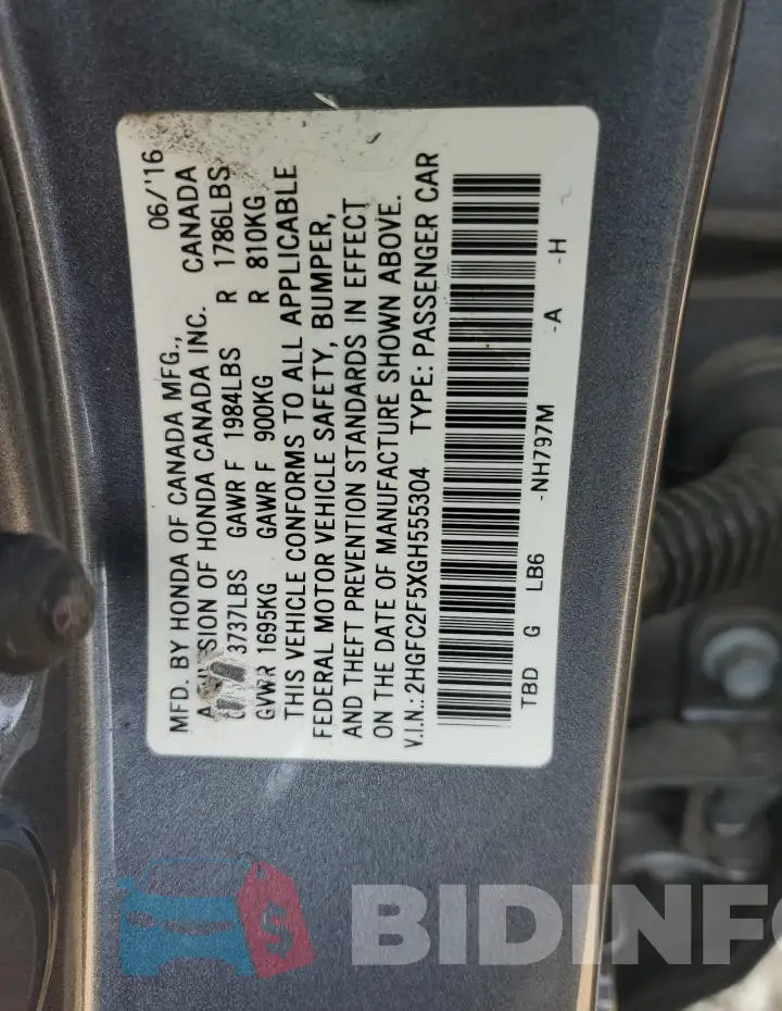 2HGFC2F5XGH555304 Photo# 12