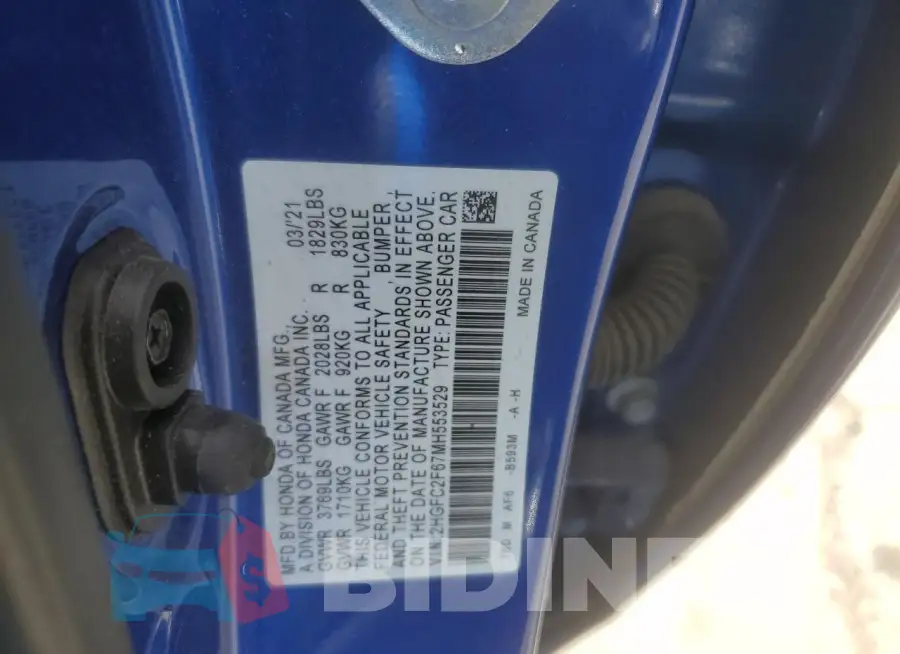 2HGFC2F67MH553529 Photo# 12