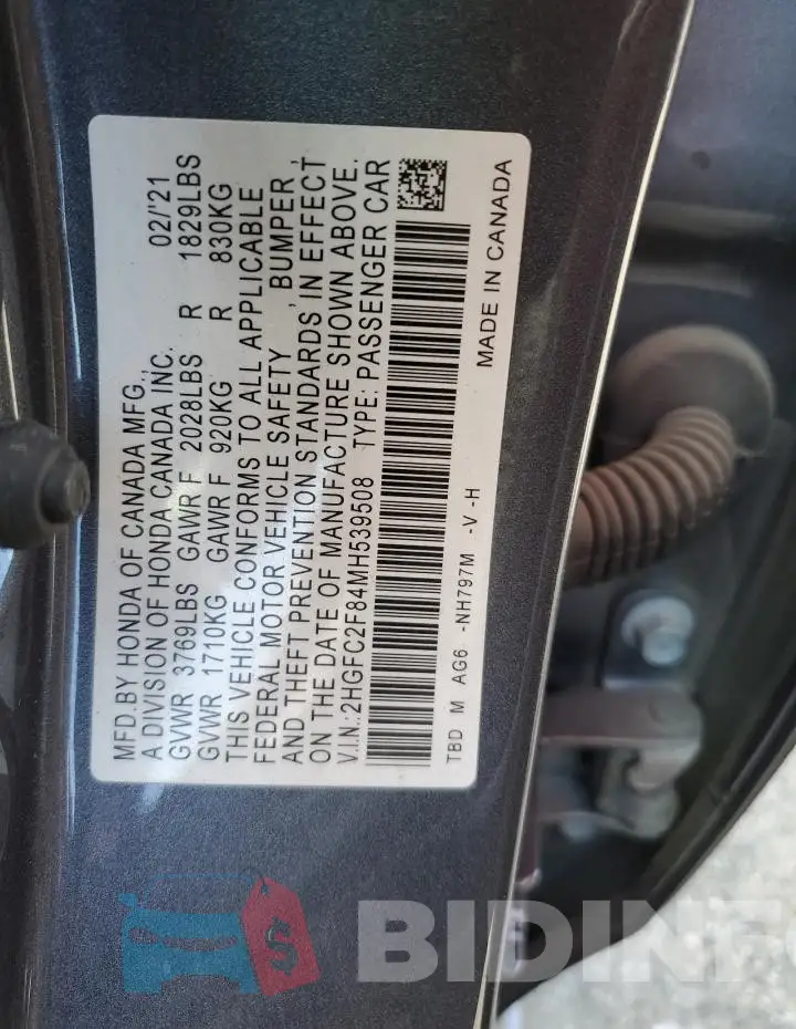 2HGFC2F84MH539508 Photo# 12