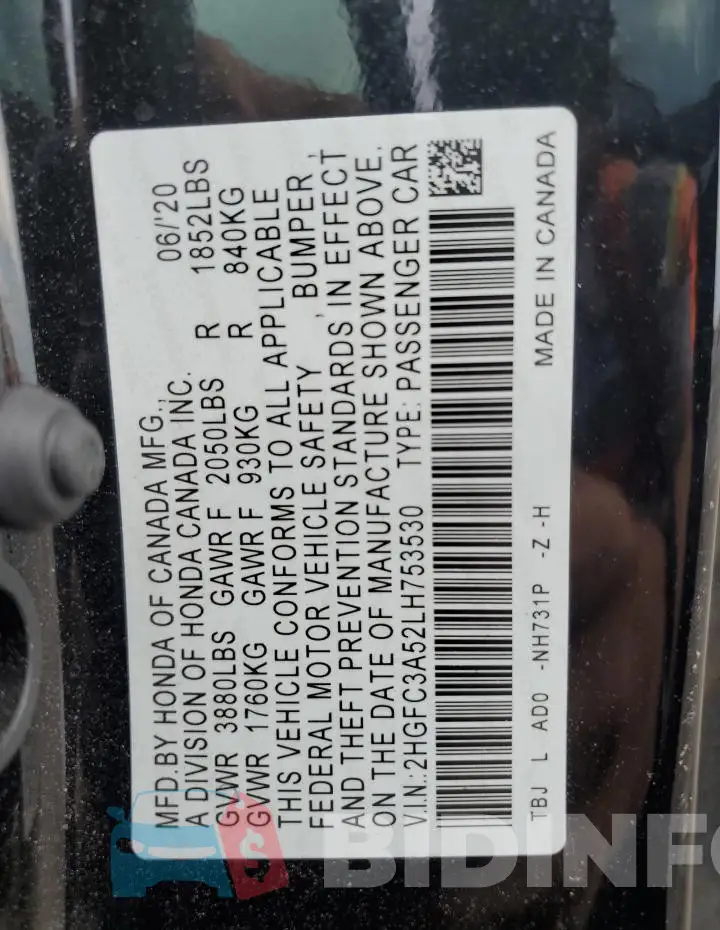 2HGFC3A52LH753530 Photo# 12