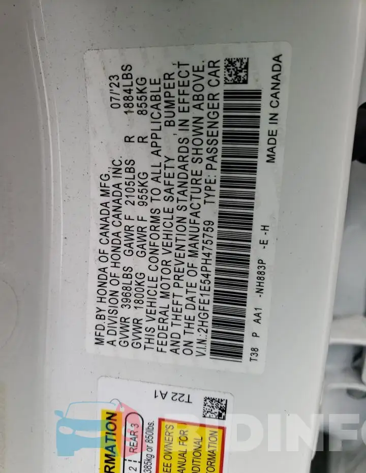 2HGFE1E54PH475759 Photo# 12