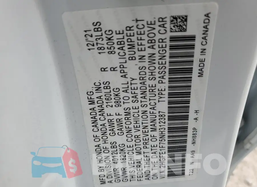 2HGFE1F75NH312387 Photo# 12