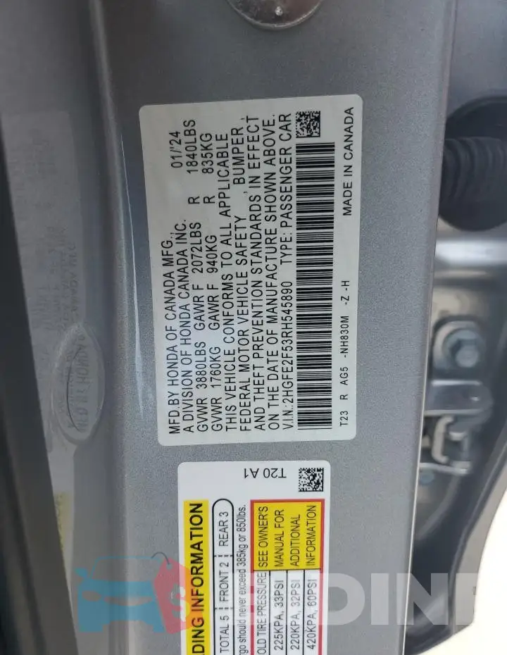 2HGFE2F53RH545890 Photo# 12