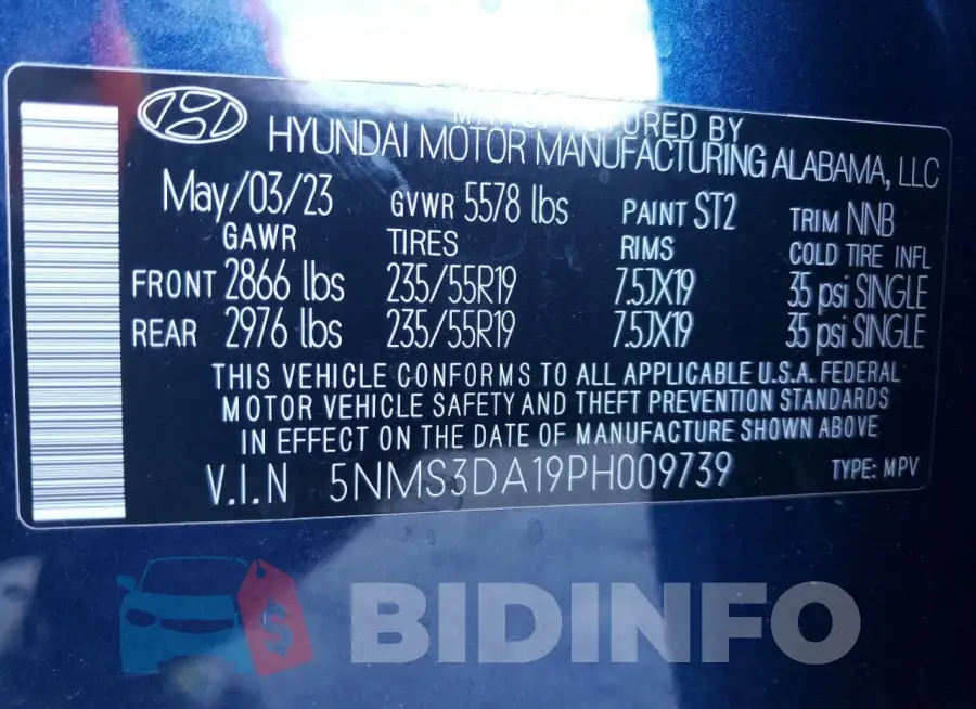 5NMS3DA19PH009739 Photo# 12