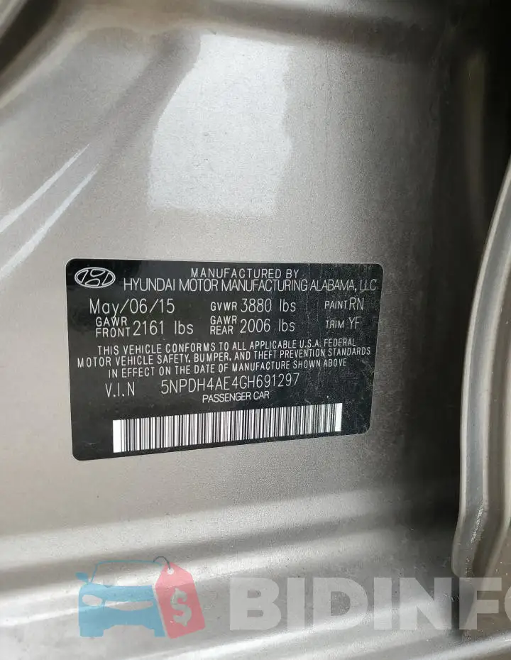 5NPDH4AE4GH691297 Photo# 12