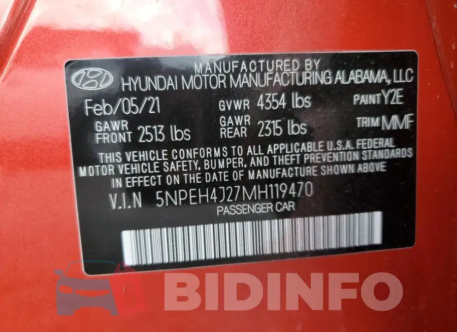 5NPEH4J27MH119470 Photo# 12