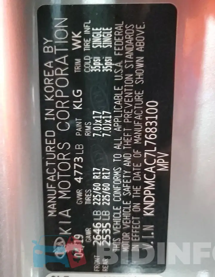 KNDPMCAC7L7683100 Photo# 13