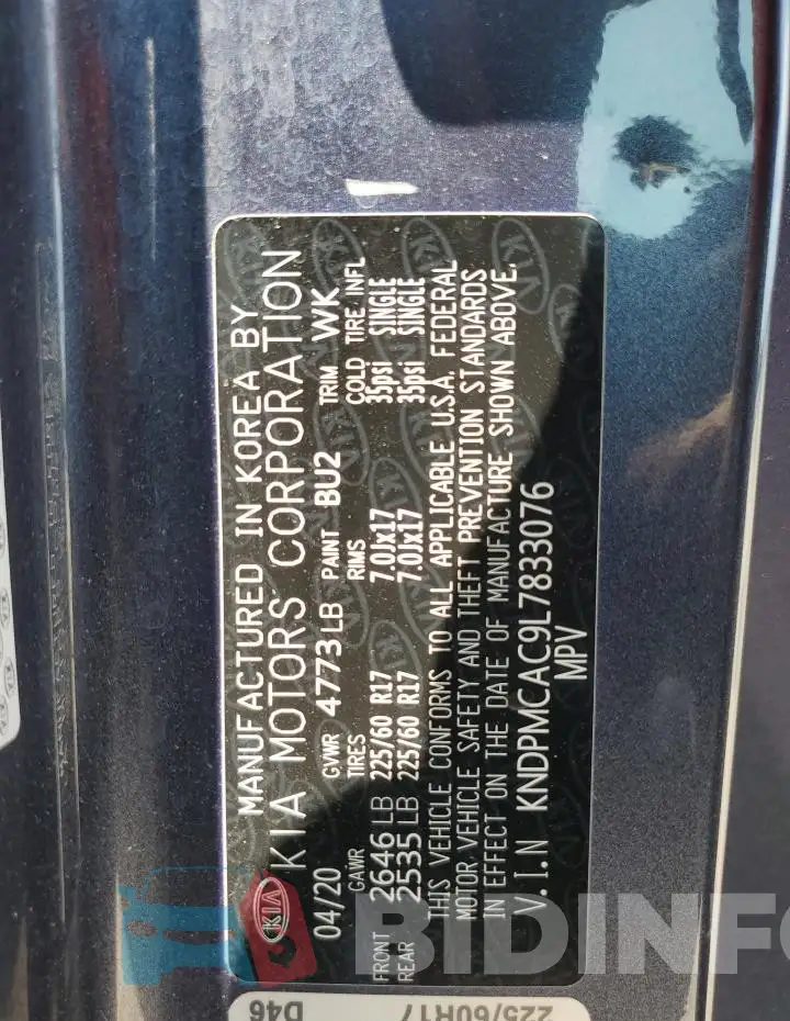 KNDPMCAC9L7833076 Photo# 14