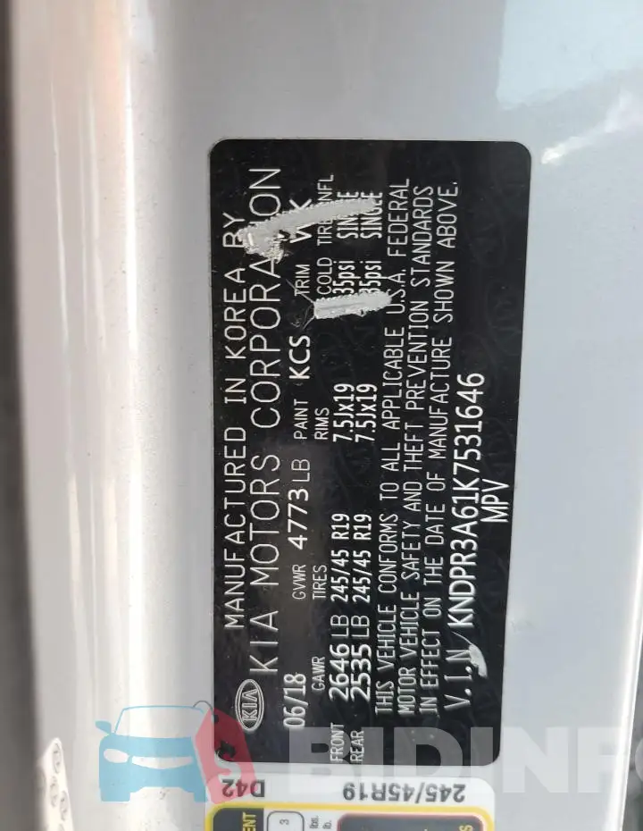 KNDPR3A61K7531646 Photo# 13