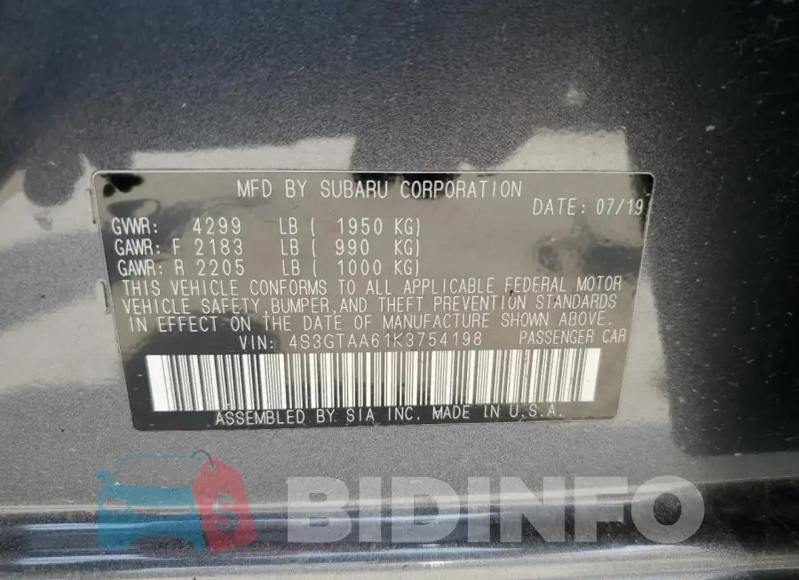 4S3GTAA61K3754198 Photo# 12