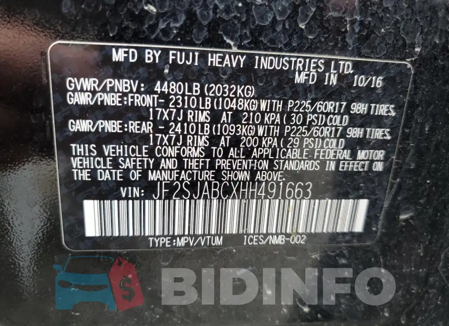 JF2SJABCXHH491663 Photo# 13